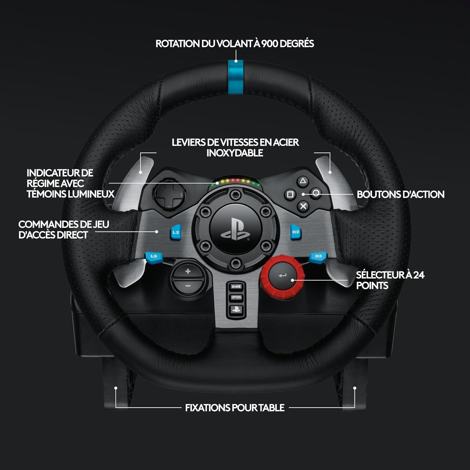 Logitech G G29 Driving Force volant de course et pédales, retour de force réaliste, leviers de vitesse en acier inoxydable, couverture de volant pour PS5, PS4, PC et Mac - Noir