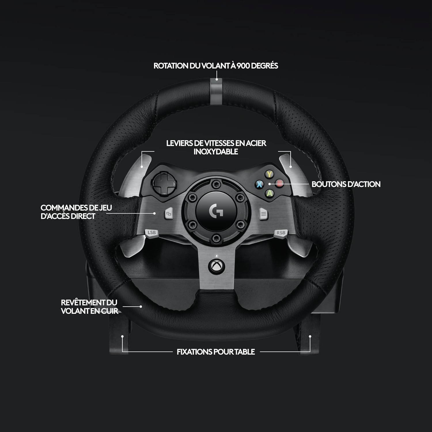 Logitech G G920 Driving Force volant de course et pédales, retour de force réaliste, leviers de vitesse en acier inoxydable, couvre volant pour Xbox Series X|S, Xbox One, PC et Mac - Noir