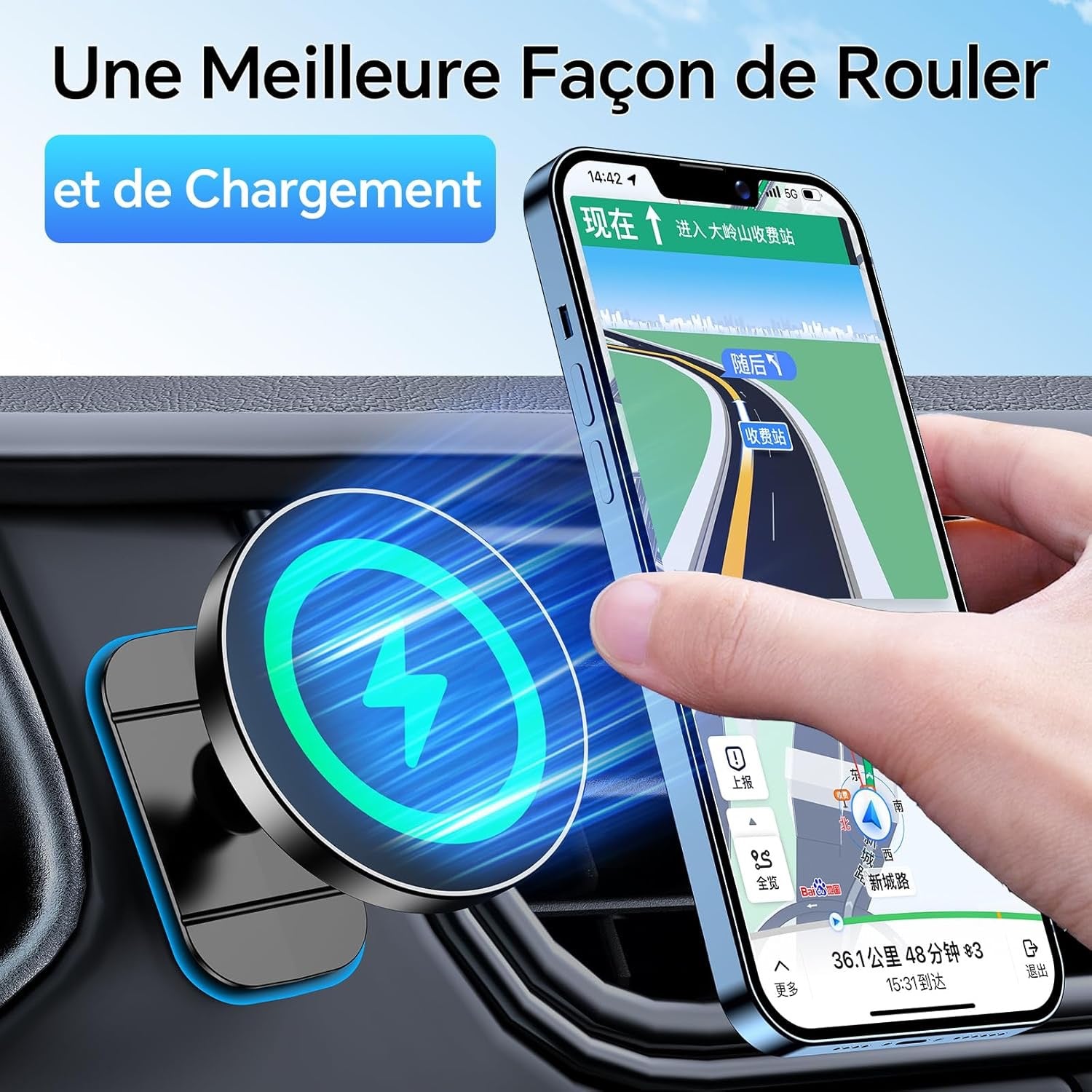 Coolpow 15W Support Telephone Voiture Induction【Super Aimants】