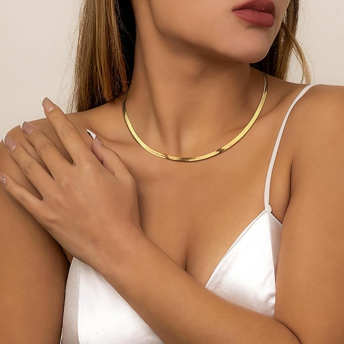 Collier Or Chaine Serpent Plaqué Or 14 Carats pour Femme