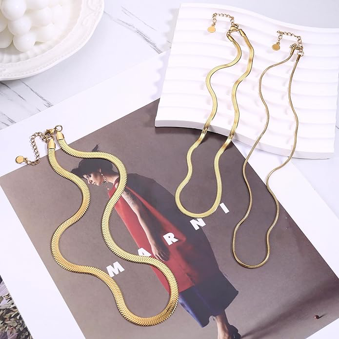 Finrezio Collier Or Chaine Serpent Plaqué Or 14 Carats pour Femme