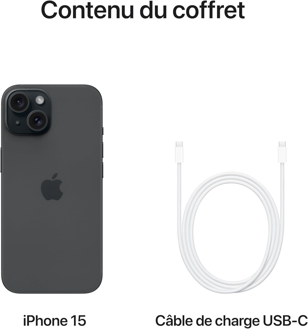 Apple iPhone 15 (128 Go) - Noir, Vert, Bleu, Jaune, Rose