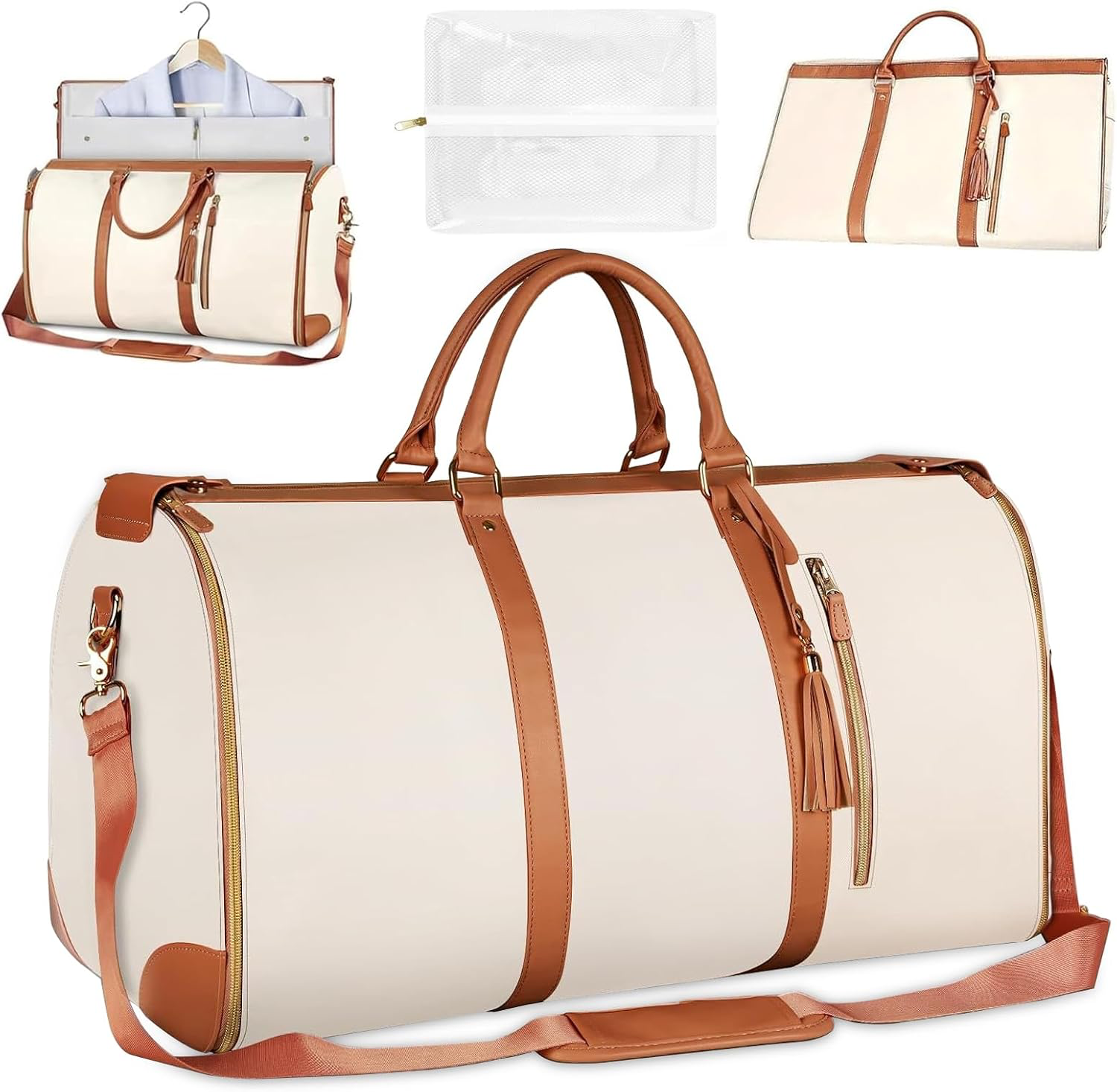 Sac de Voyage Pliable, Sac Voyage Cabine, Sac de Sport Femme Etanche, Grande Travel Bag, Sac Weekend Femme, Portable Duffle Bag, Valise Suspendue 2 en 1, Sac de Vetement Pliable Voyage (Blanc)