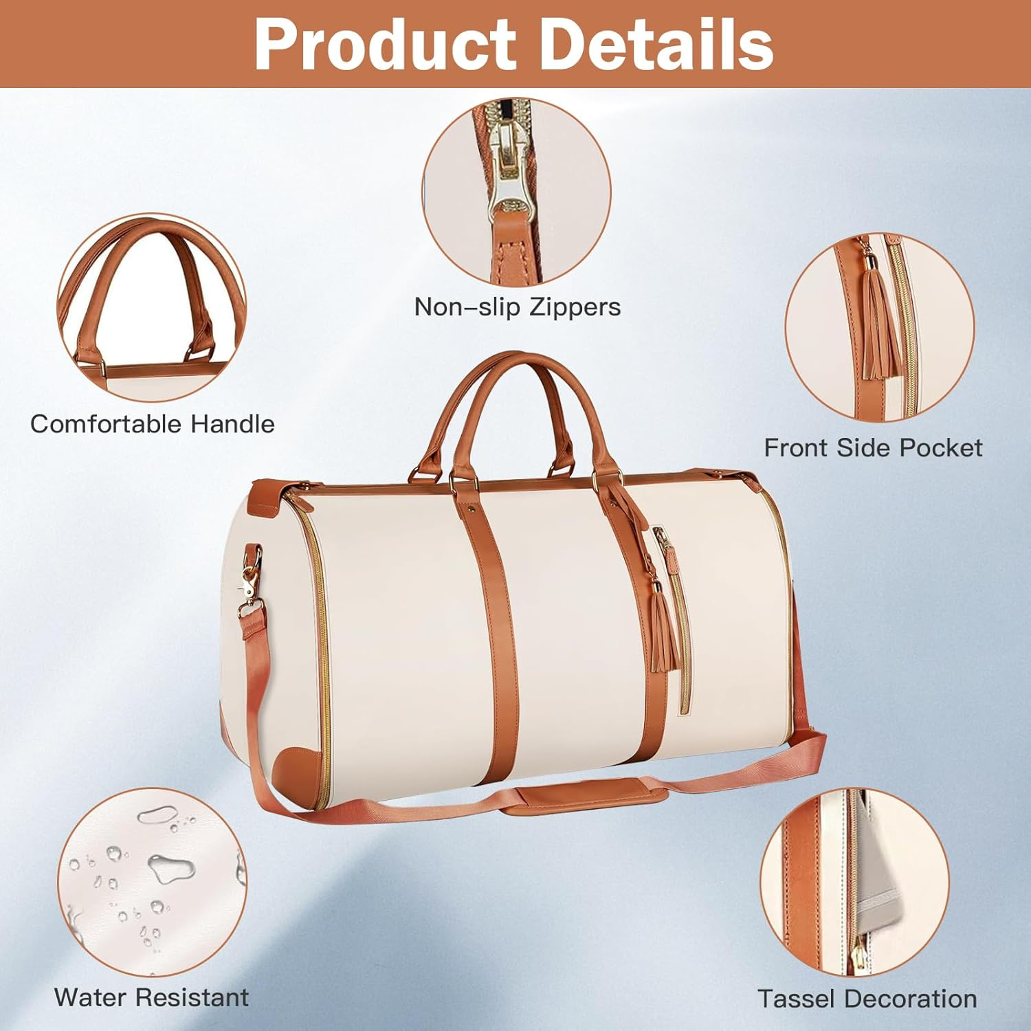 Sac de Voyage Pliable, Sac Voyage Cabine, Sac de Sport Femme Etanche, Grande Travel Bag, Sac Weekend Femme, Portable Duffle Bag, Valise Suspendue 2 en 1, Sac de Vetement Pliable Voyage (Blanc)