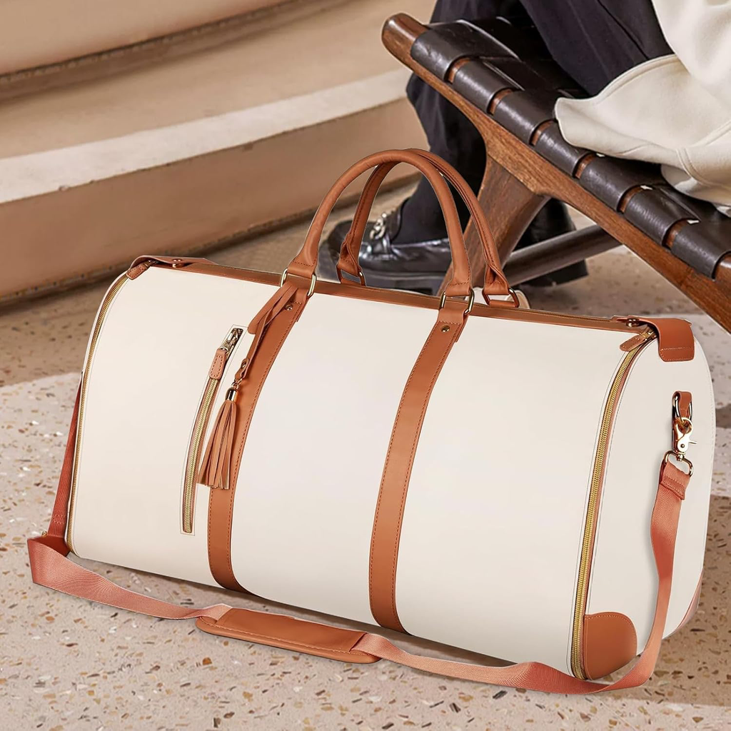 Sac de Voyage Pliable, Sac Voyage Cabine, Sac de Sport Femme Etanche, Grande Travel Bag, Sac Weekend Femme, Portable Duffle Bag, Valise Suspendue 2 en 1, Sac de Vetement Pliable Voyage (Blanc)