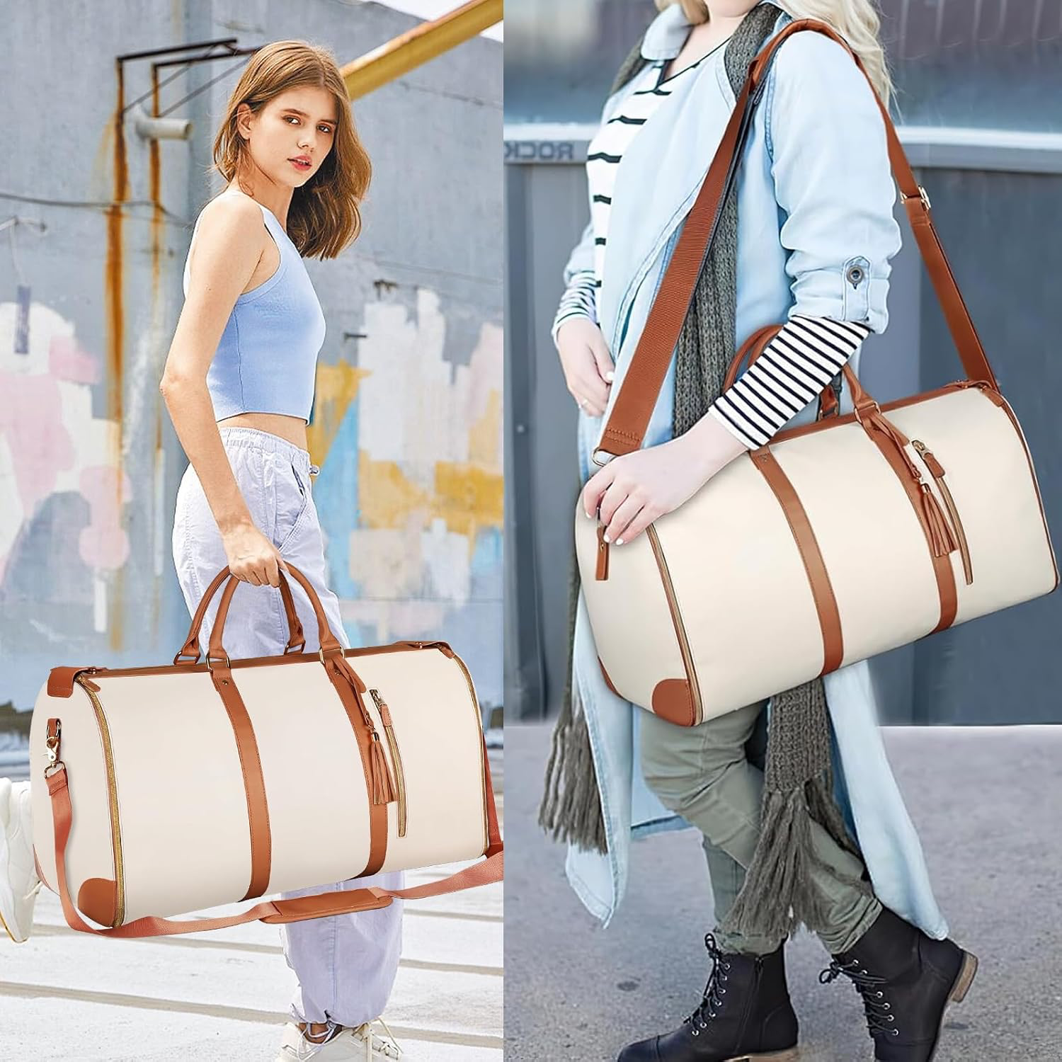 Sac de Voyage Pliable, Sac Voyage Cabine, Sac de Sport Femme Etanche, Grande Travel Bag, Sac Weekend Femme, Portable Duffle Bag, Valise Suspendue 2 en 1, Sac de Vetement Pliable Voyage (Blanc)