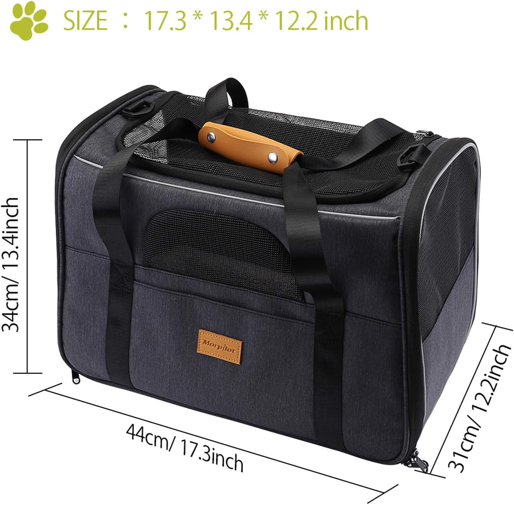 Sac Transport Chat Chien, Caisse de Transport Chat Respirant et Pliable Cage Transport Chat avec Matelas en Peluche Amovible + Bol (Accepté au Maximum 15lbs/7kg，44 * 31 * 34cm)