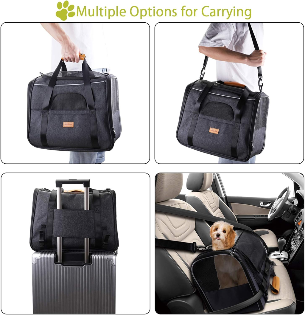 Sac Transport Chat Chien, Caisse de Transport Chat Respirant et Pliable Cage Transport Chat avec Matelas en Peluche Amovible + Bol (Accepté au Maximum 15lbs/7kg，44 * 31 * 34cm)