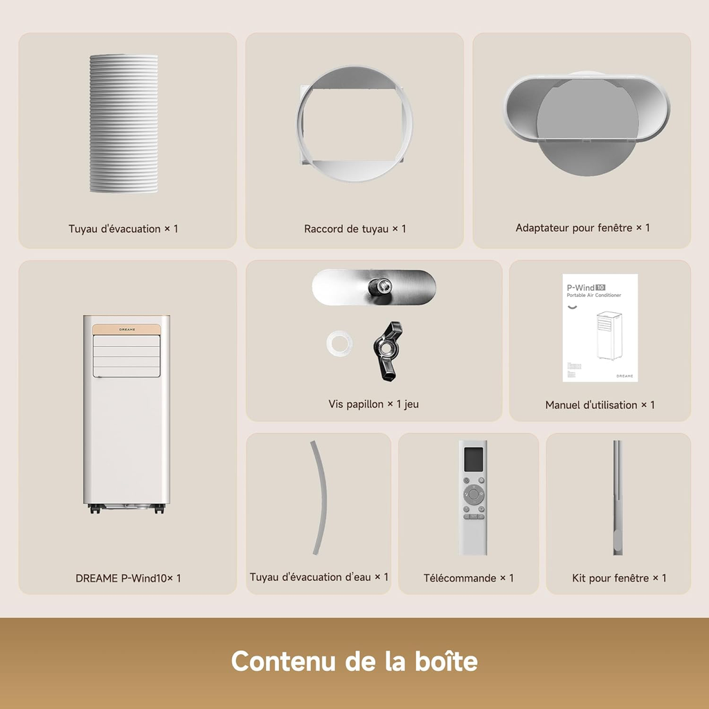 Climatiseur portable 3-en-1 : Refroidissement, Déshumidification et Ventilateur, flux d’air 3D, contrôle via appli et télécommande, mode sommeil, installation facile