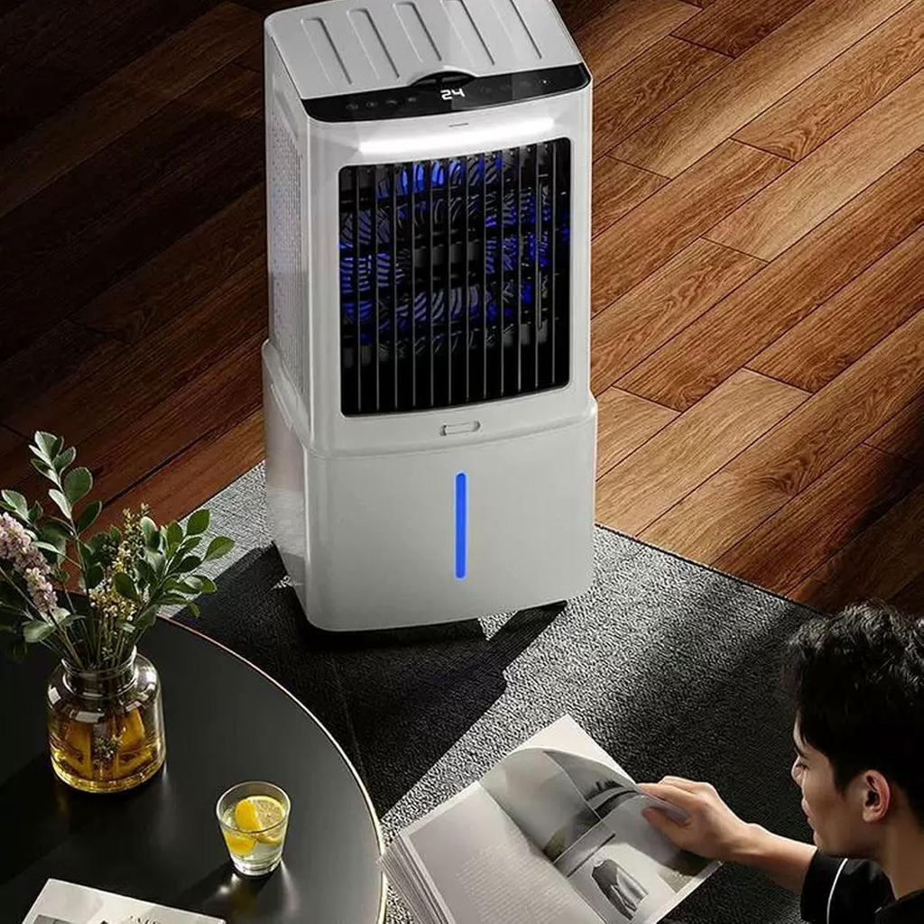 Rafraîchisseur d'Air, 3 Vitesses, Climatiseur Mobile avec Télécommande, avec 12L Réservoir amovible, Minuterie 1-12h, Oscillation 60°, Silencieux Climatiseur Portable pour Camping Chambre Cuisine