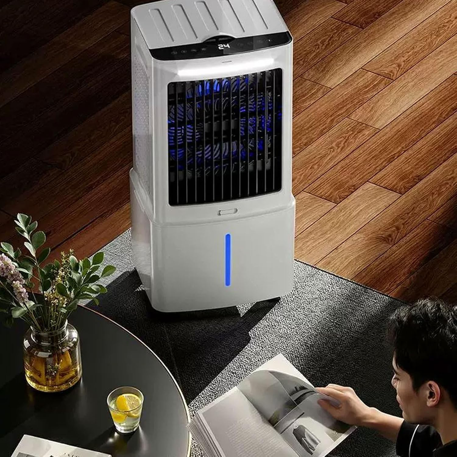 Rafraîchisseur d'Air, 3 Vitesses, Climatiseur Mobile avec Télécommande, avec 12L Réservoir amovible, Minuterie 1-12h, Oscillation 60°, Silencieux Climatiseur Portable pour Camping Chambre Cuisine