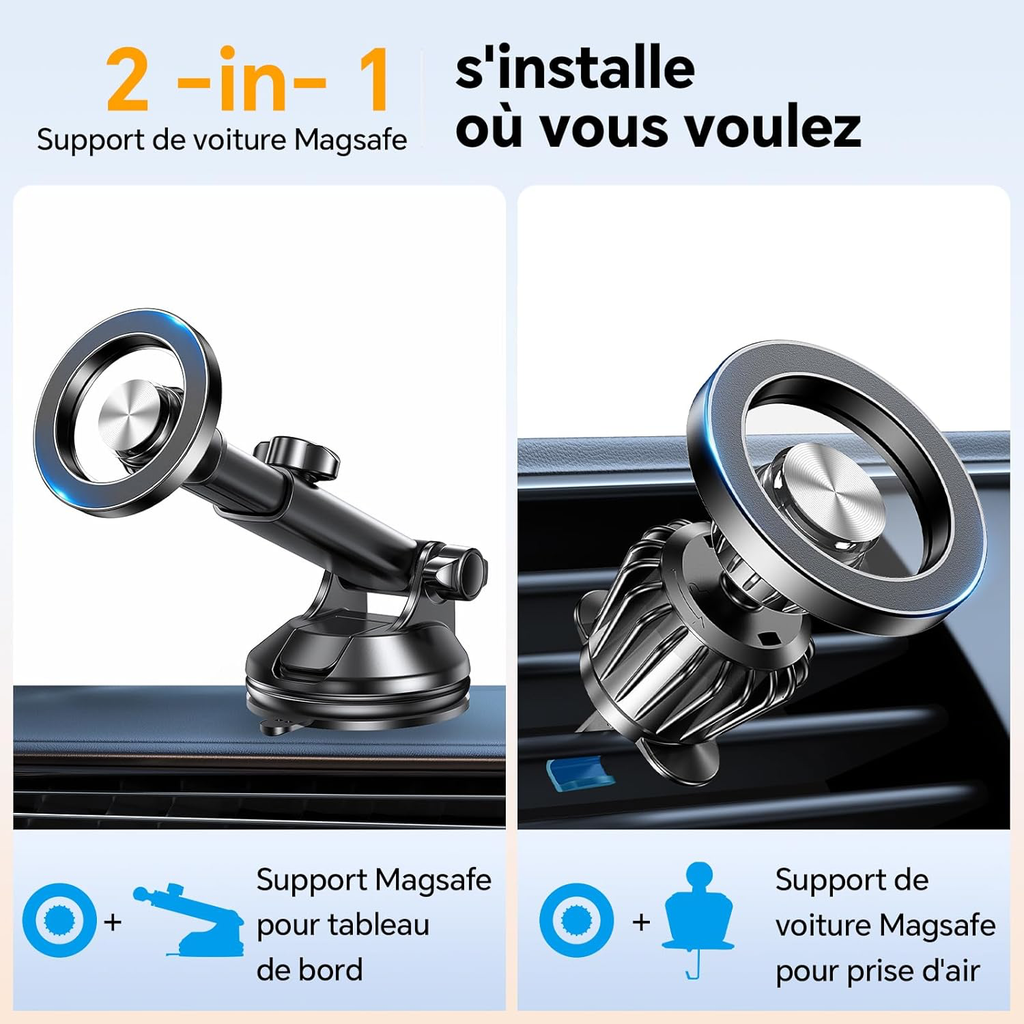 Porte Téléphone Voiture Aimanté pour Pare-Brise/Tableau de Bord 【360°】