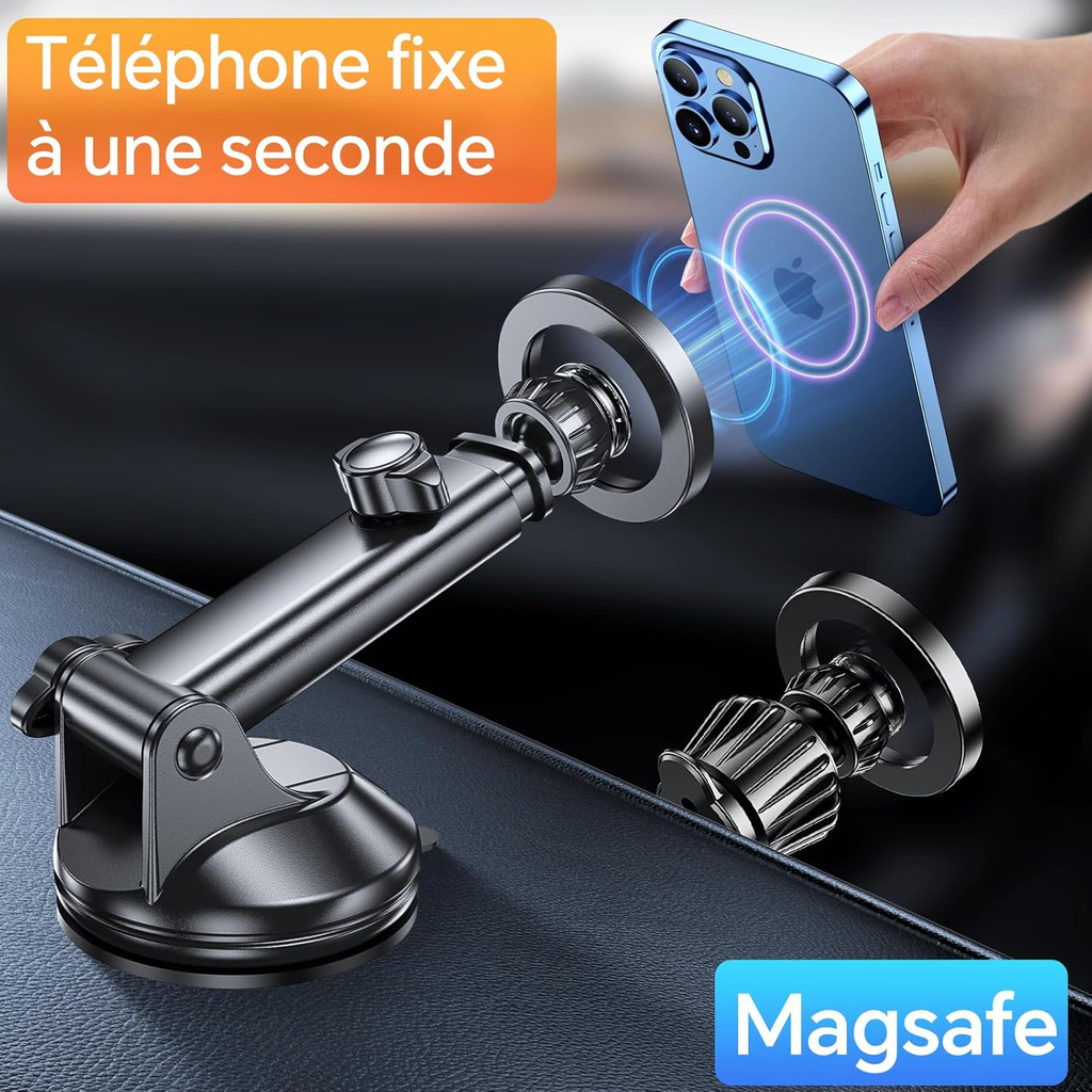 Porte Téléphone Voiture Aimanté pour Pare-Brise/Tableau de Bord 【360°】