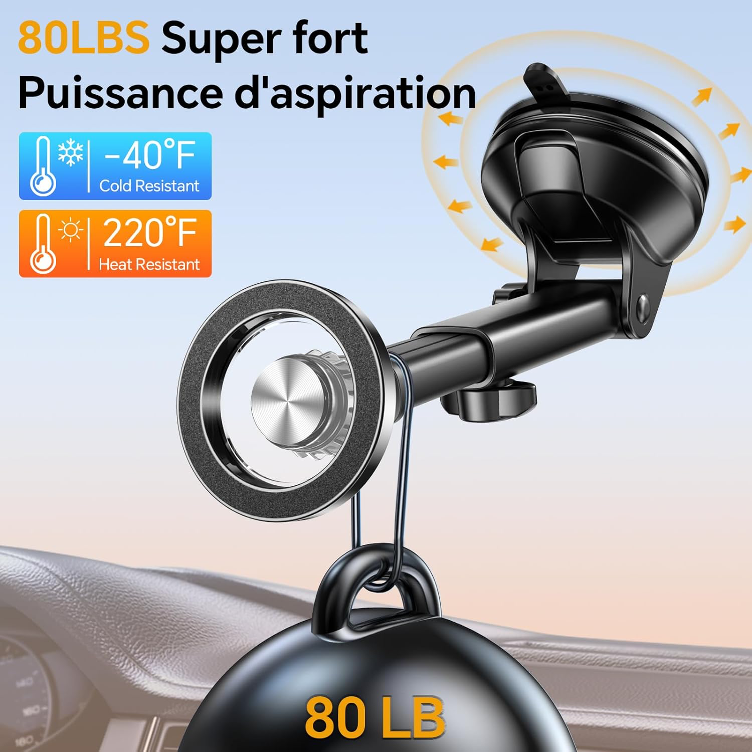 Porte Téléphone Voiture Aimanté pour Pare-Brise/Tableau de Bord 【360°】