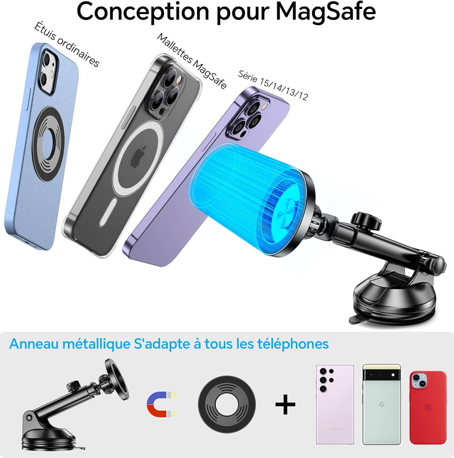 Porte Téléphone Voiture Aimanté pour Pare-Brise/Tableau de Bord 【360°】