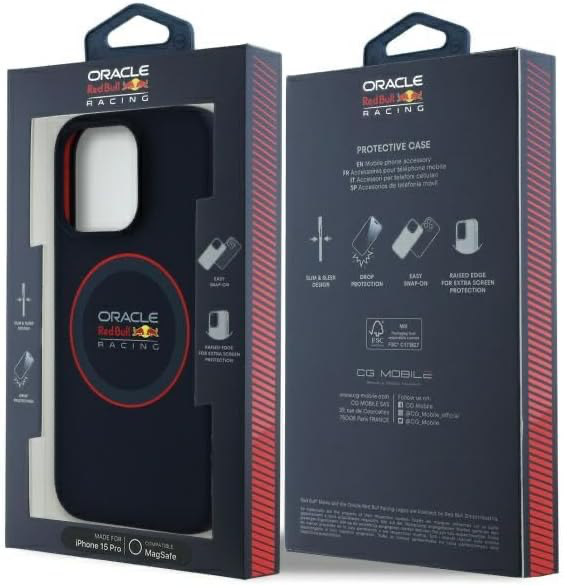 Coque pour iPhone 15 Pro 6,1" Bleu Marine Licence Silicone Anneau Rouge Compatible avec MagSafe