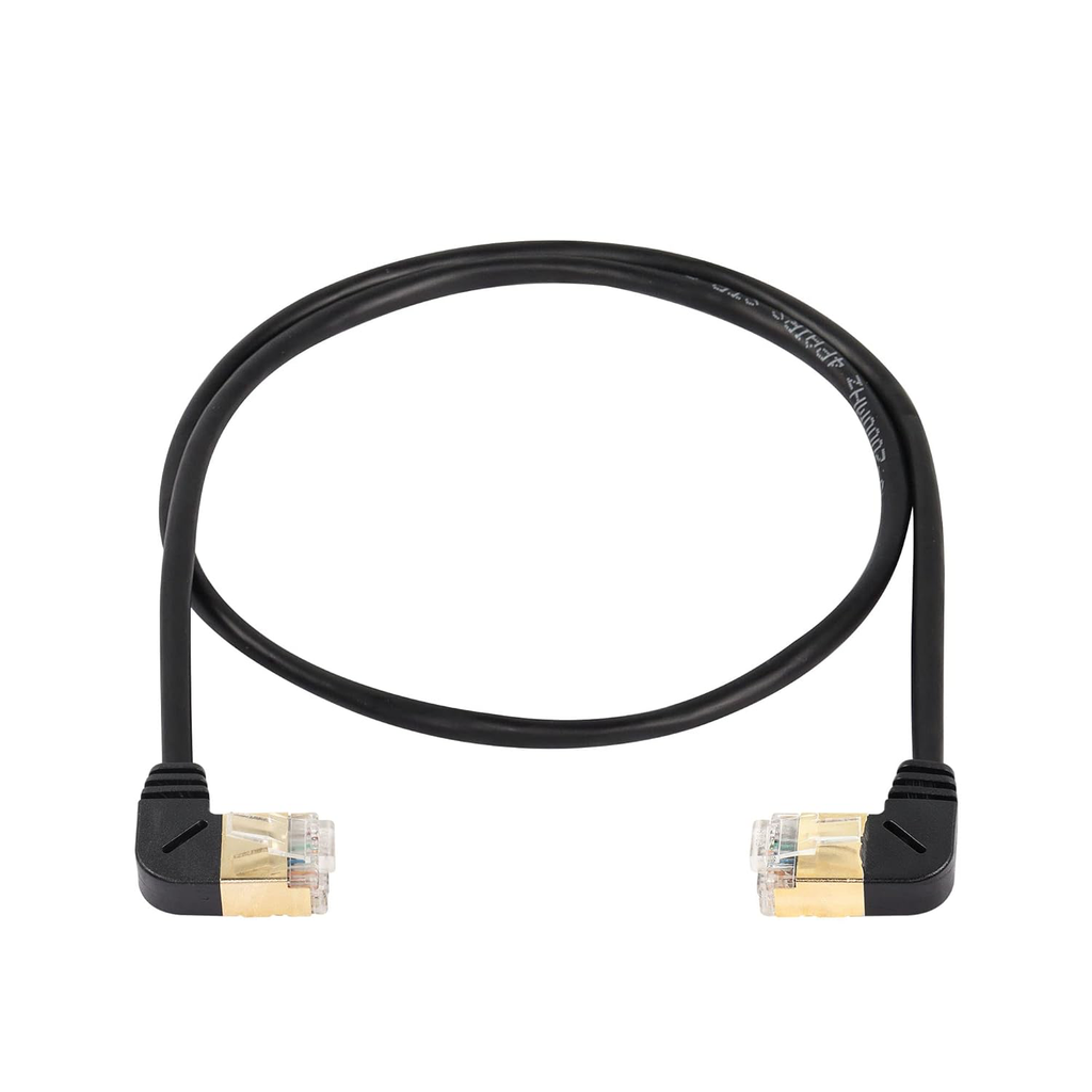 Câble Ethernet RJ45 Cat8, 90 degrés mâle vers mâle, câble réseau haut débit Cat8, 40 Gbit/s 2000 MHz SFTP pour routeur, modem et serveur (gauche à droite)