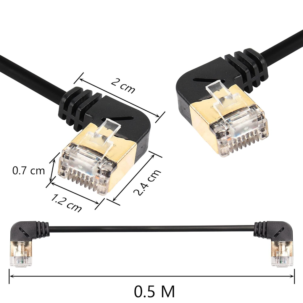 Câble Ethernet RJ45 Cat8, 90 degrés mâle vers mâle, câble réseau haut débit Cat8, 40 Gbit/s 2000 MHz SFTP pour routeur, modem et serveur (gauche à droite)