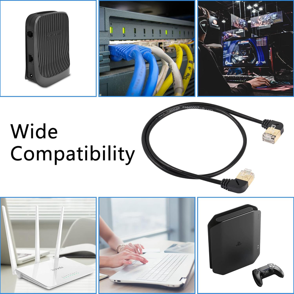 Câble Ethernet RJ45 Cat8, 90 degrés mâle vers mâle, câble réseau haut débit Cat8, 40 Gbit/s 2000 MHz SFTP pour routeur, modem et serveur (gauche à droite)