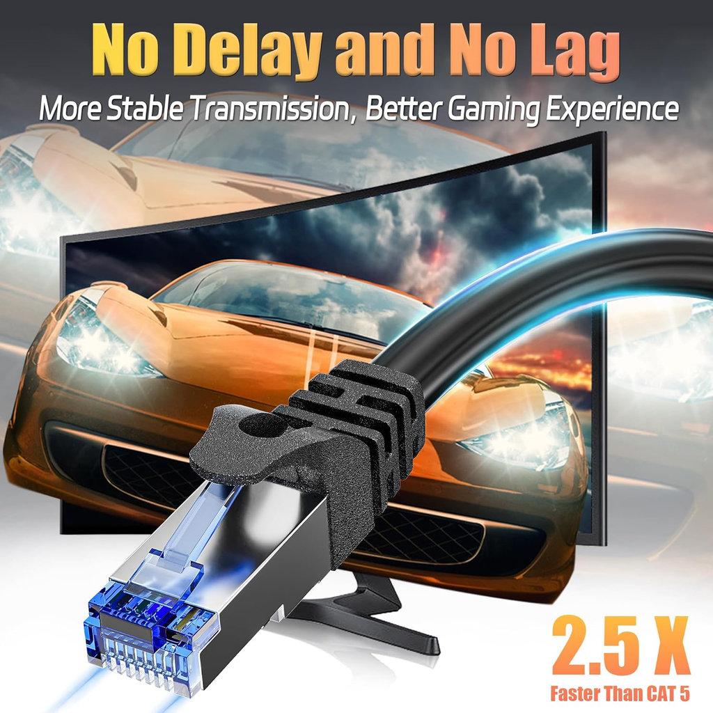 Cable Ethernet 20m Cat 6, Câble Rj45 20m Blindé Haute Vitesse Cable Reseau Gigabit Extérieur Imperméable Câble LAN FTP 23AWG Noir Câbles Internet pour Routeur Switch Modem PS5/4 -1000Mbps Cables