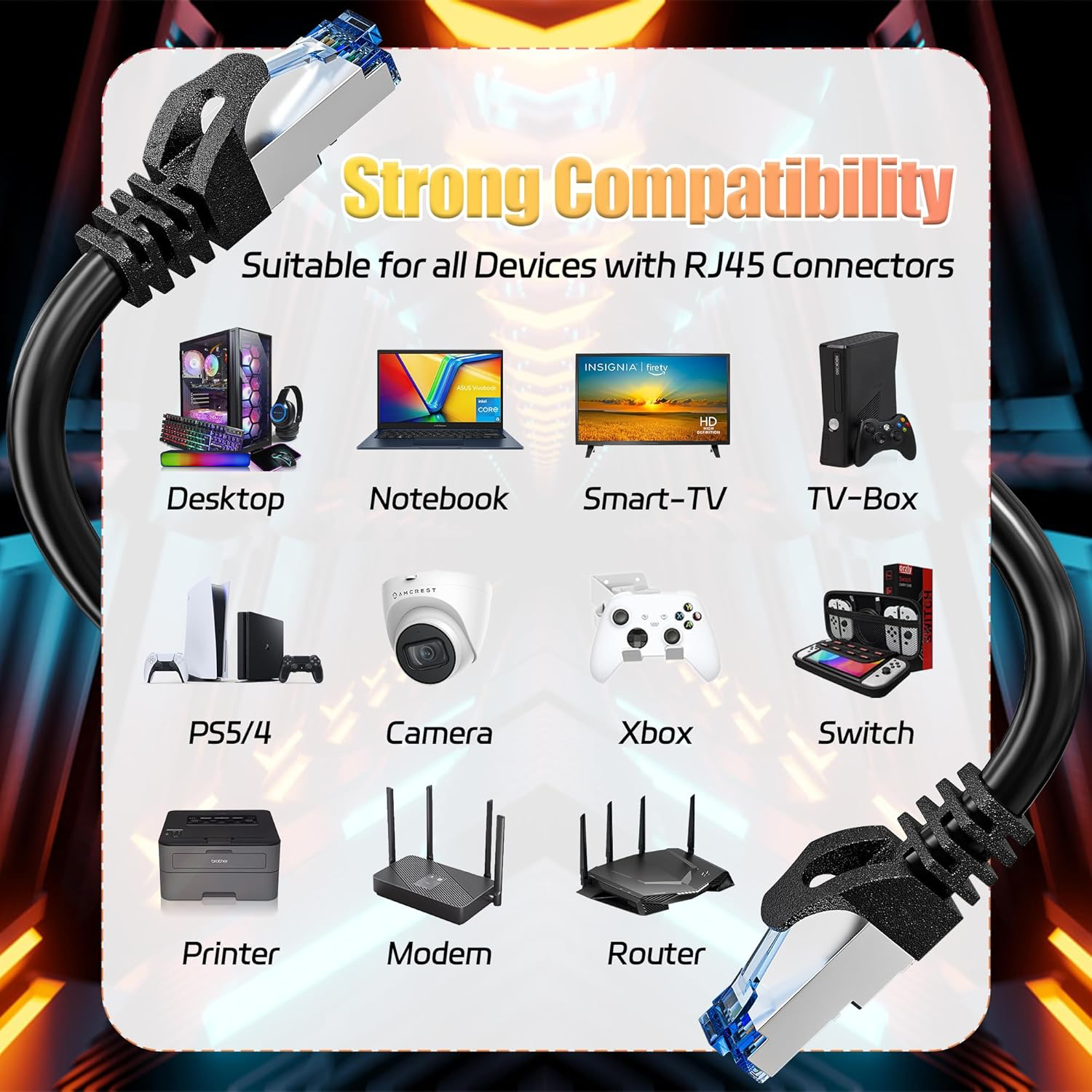 Cable Ethernet 50m Cat 6, Cable RJ45 50m Noir 23AWG Câble Réseau Haut Débit 1000 Mbits Gigabit Cables Internet Blindé FTP Extérieur Intérieur Câble Patch pour Routeur Modem