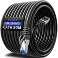 Cable Ethernet 50m Cat 6, Cable RJ45 50m Noir 23AWG Câble Réseau Haut Débit 1000 Mbits Gigabit Cables Internet Blindé FTP Extérieur Intérieur Câble Patch pour Routeur Modem