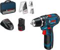 Bosch Professional 12V System perceuse-visseuse sans-fil GSR 12V-15 (avec 2 batteries 2,0 Ah, chargeur, set d’accessoires 39 pièces, sacoche d’outils)