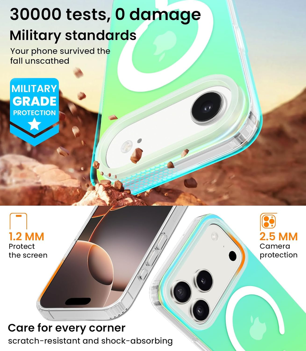 Coque Magnétique pour iPhone Air Compatible avec MagSafe Case, Étui Translucide Mat Arrière Protection Antichoc Militaire Anti-Rayures Housse(Vert Aurore)