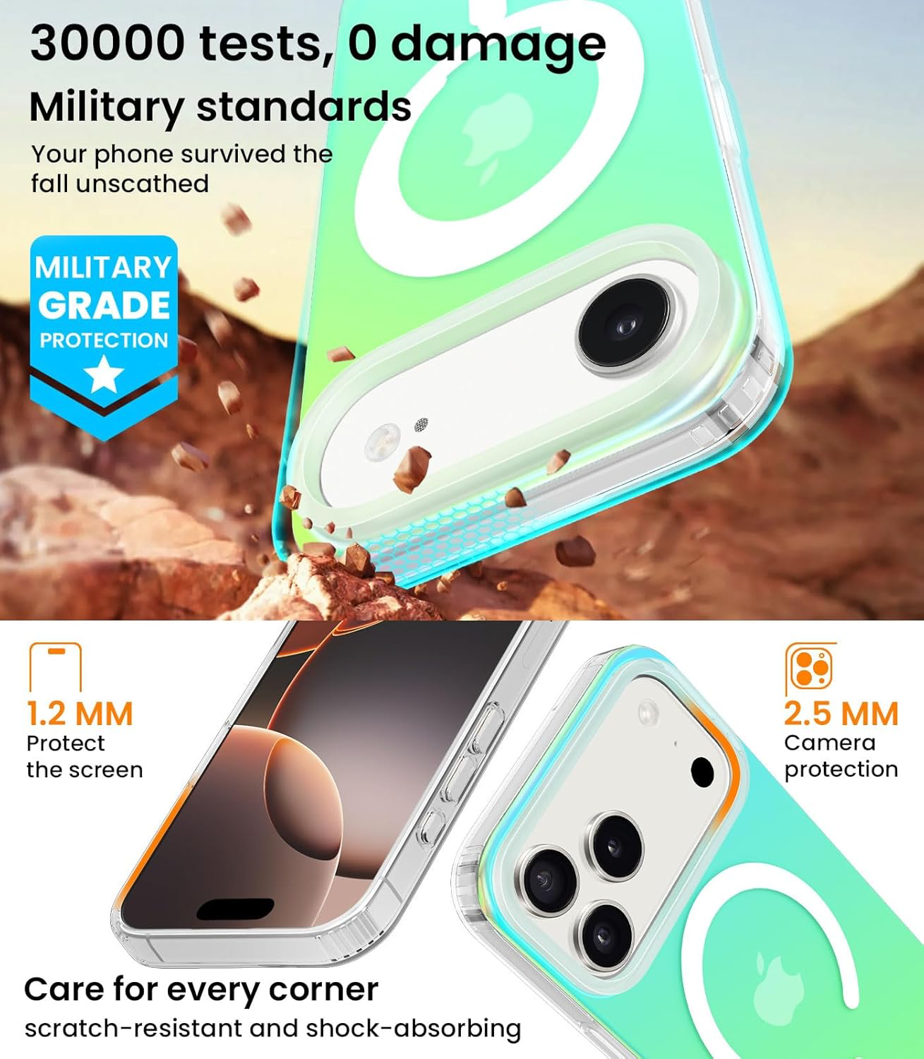 Coque Magnétique pour iPhone Air Compatible avec MagSafe Case, Étui Translucide Mat Arrière Protection Antichoc Militaire Anti-Rayures Housse(Vert Aurore)