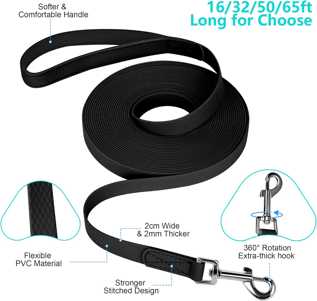 Laisse de Dressage pour Chiens, Laisse de Dressage pour Chien Imperméable avec Poignée Rembourrée 15m, Laisse de Chien en PVC à Rappel Fort pour Chiens, Suivi et Jeu de Camping