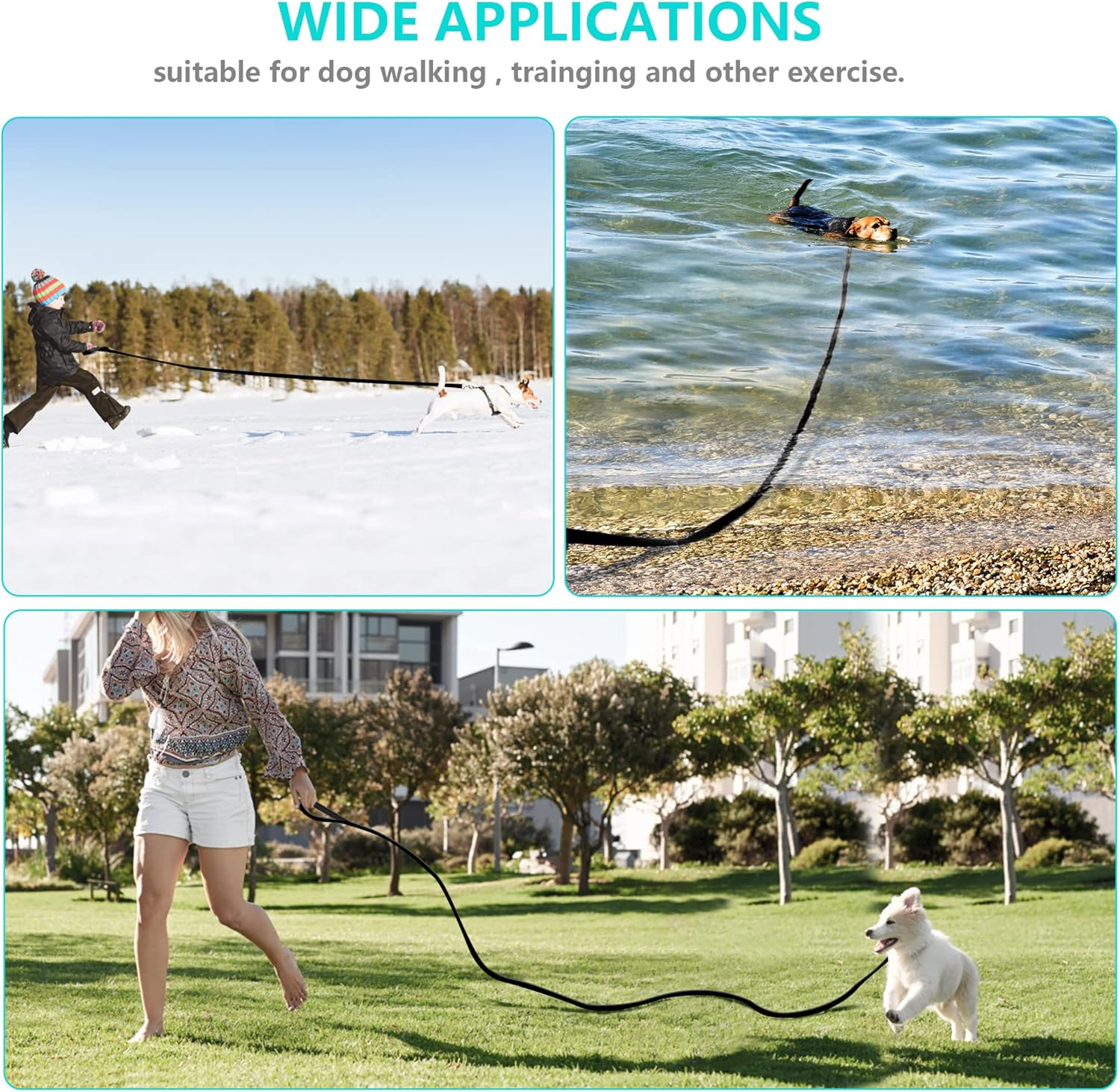 Laisse de Dressage pour Chiens, Laisse de Dressage pour Chien Imperméable avec Poignée Rembourrée 15m, Laisse de Chien en PVC à Rappel Fort pour Chiens, Suivi et Jeu de Camping