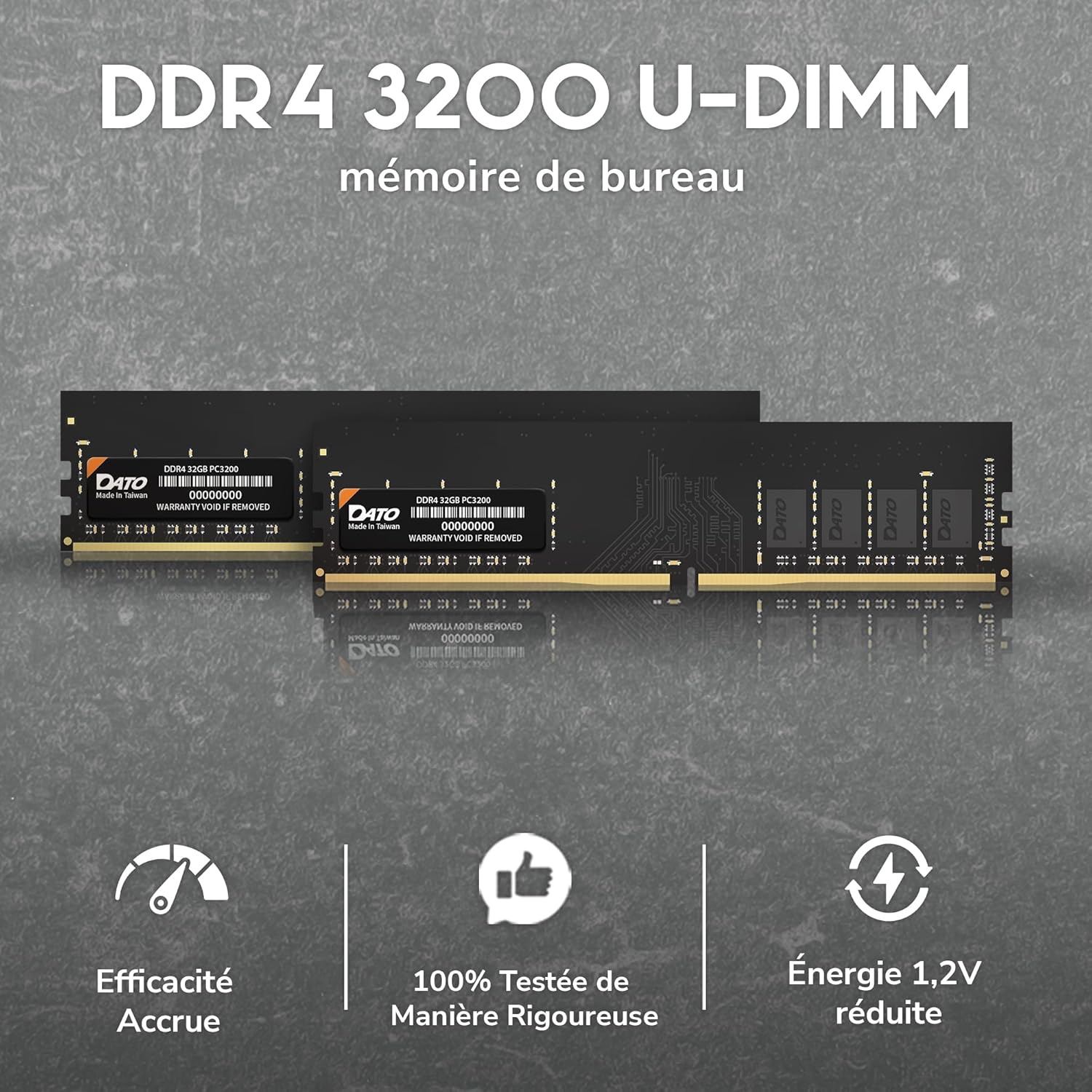 DATO 8Go DDR4 3200MHz PC4-25600 Non-ECC 1.2V CL22 288 Broches UDIMM pour Ordinateur de Bureau Module de mémoire Mise à Niveau
