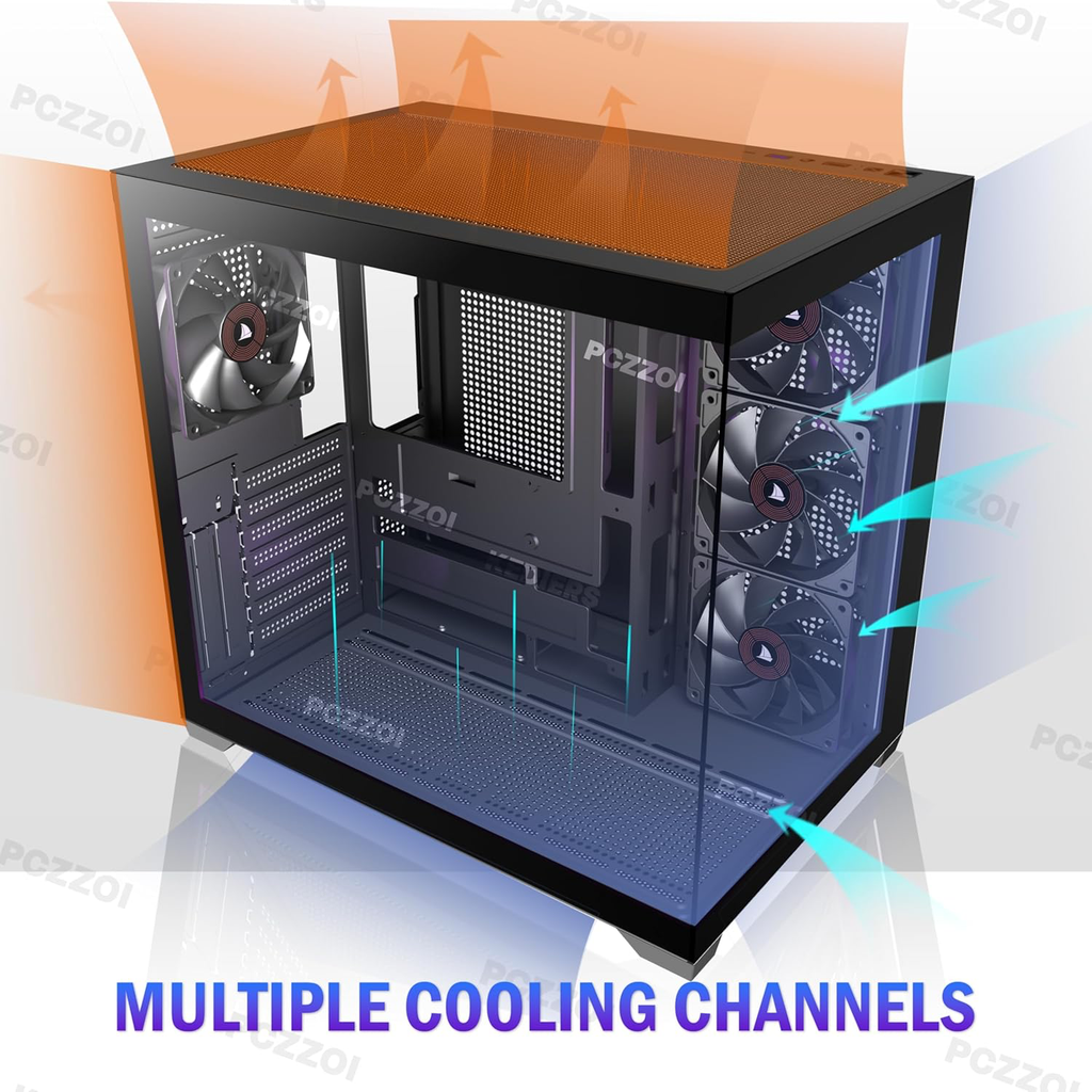 Boîtier PC - 4 ventilateurs préinstallés, boîtier de jeu ATX Mid Tower - Boîtier d'ordinateur avec partie latérale ouverte en verre trempé noir G500