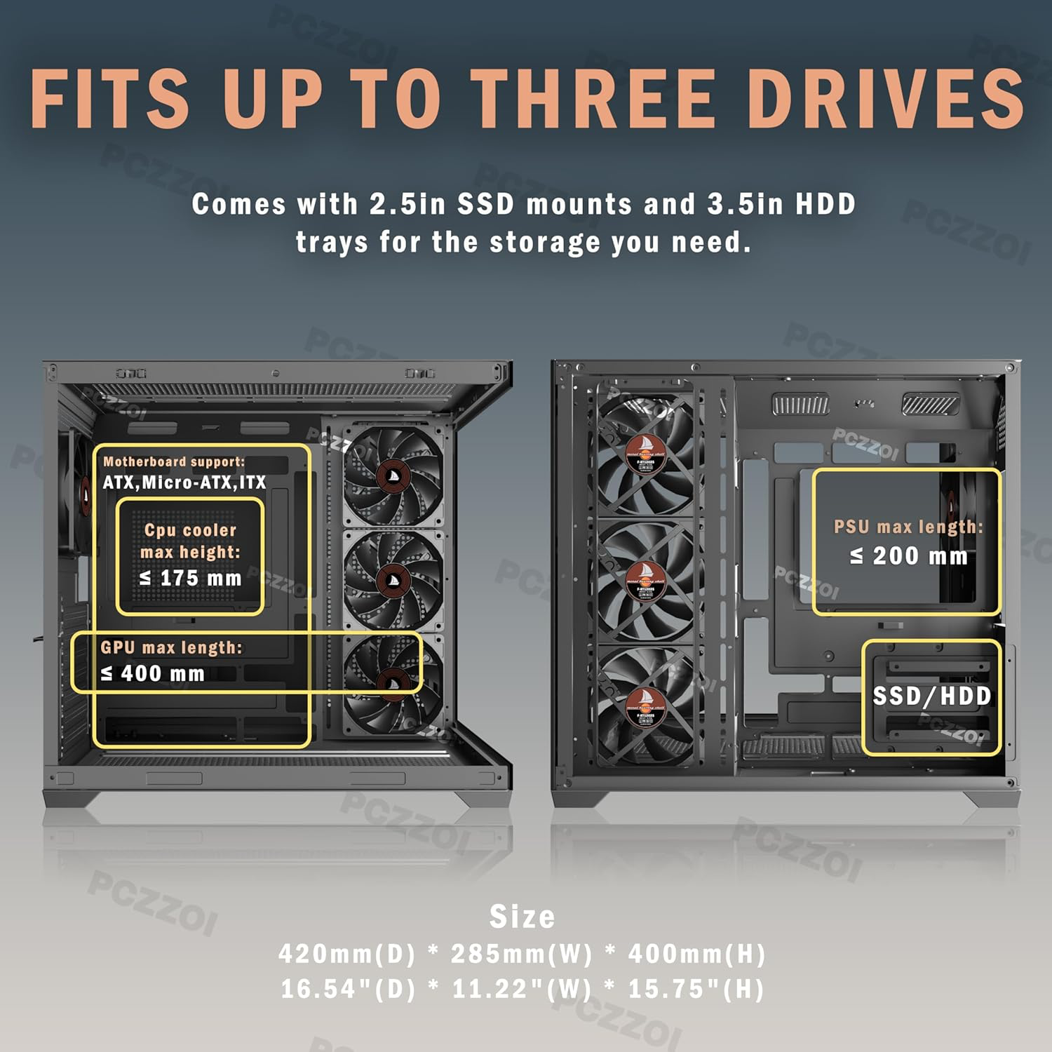 KEDIERS Boîtier PC - 4 ventilateurs préinstallés, boîtier de jeu ATX Mid Tower - Boîtier d'ordinateur avec partie latérale ouverte en verre trempé noir G500