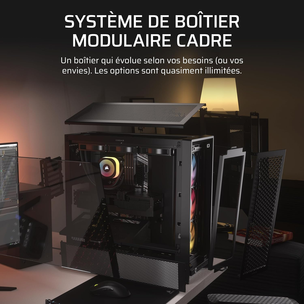 CORSAIR ARGB Boîtier Modulaire ATX de Taille Moyenne – Débit d'air Élevé, 3X Ventilateurs RS ARGB Préinstallés