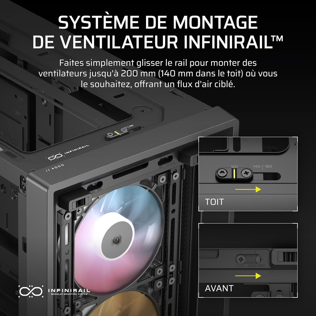 CORSAIR ARGB Boîtier Modulaire ATX de Taille Moyenne – Débit d'air Élevé, 3X Ventilateurs RS ARGB Préinstallés