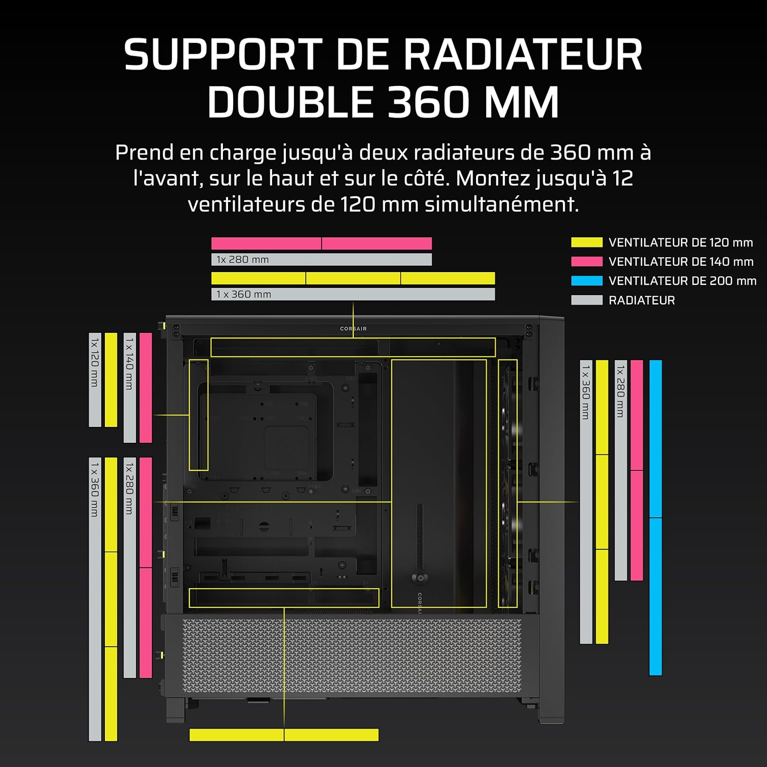 CORSAIR Frame 4000D RS ARGB Boîtier Modulaire ATX de Taille Moyenne – Débit d'air Élevé, 3X Ventilateurs RS ARGB Préinstallés