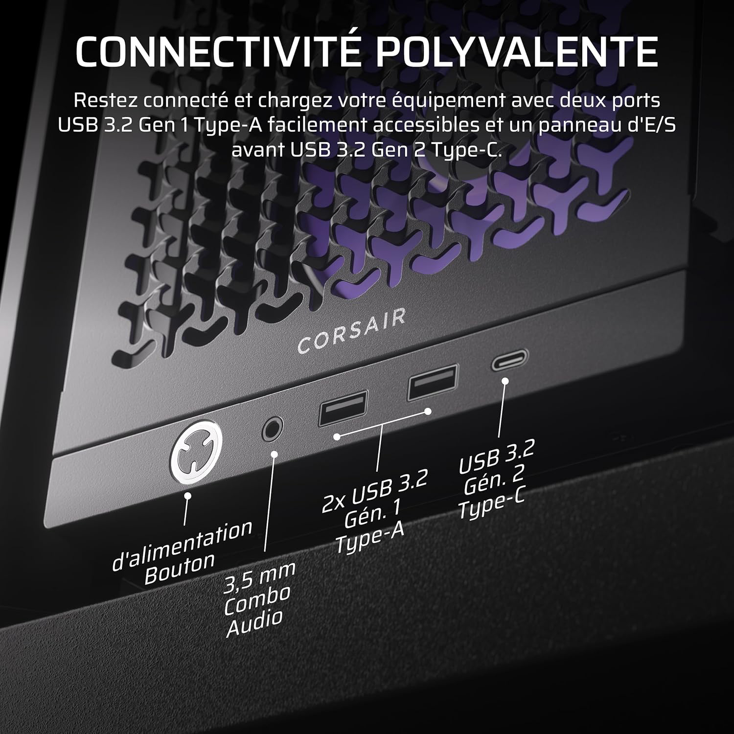 CORSAIR ARGB Boîtier Modulaire ATX de Taille Moyenne – Débit d'air Élevé, 3X Ventilateurs RS ARGB Préinstallés