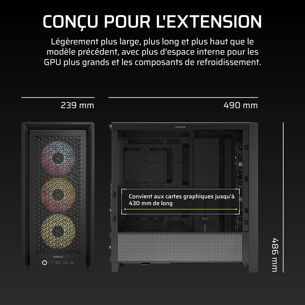 CORSAIR ARGB Boîtier Modulaire ATX de Taille Moyenne – Débit d'air Élevé, 3X Ventilateurs RS ARGB Préinstallés
