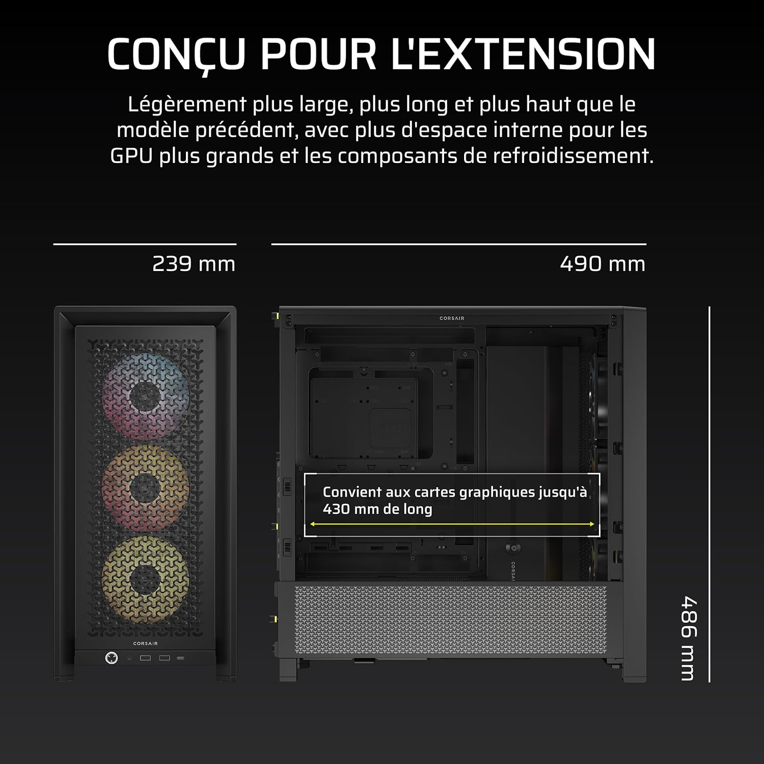 CORSAIR Frame 4000D RS ARGB Boîtier Modulaire ATX de Taille Moyenne – Débit d'air Élevé, 3X Ventilateurs RS ARGB Préinstallés