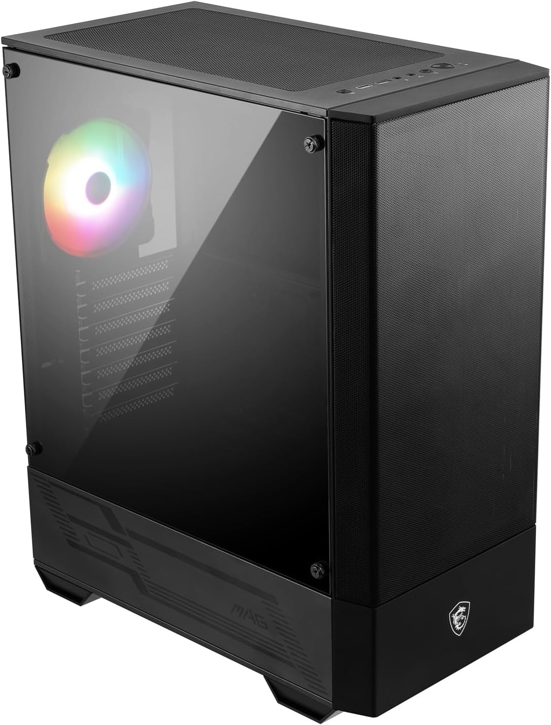 MSI MAG Forge 110R Boitier PC Gaming Moyen Tour Noir, 1x Ventilateur 120mm ARGB, Panneau Latéral en Verre Trempé, ATX, mATX, Mini-ITX