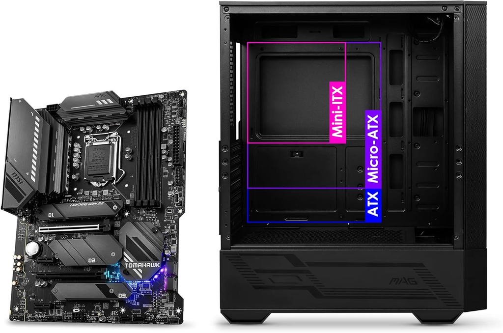 MSI: Boitier PC Gaming Moyen Tour Noir, 1x Ventilateur 120mm ARGB, Panneau Latéral en Verre Trempé, ATX, mATX, Mini-ITX