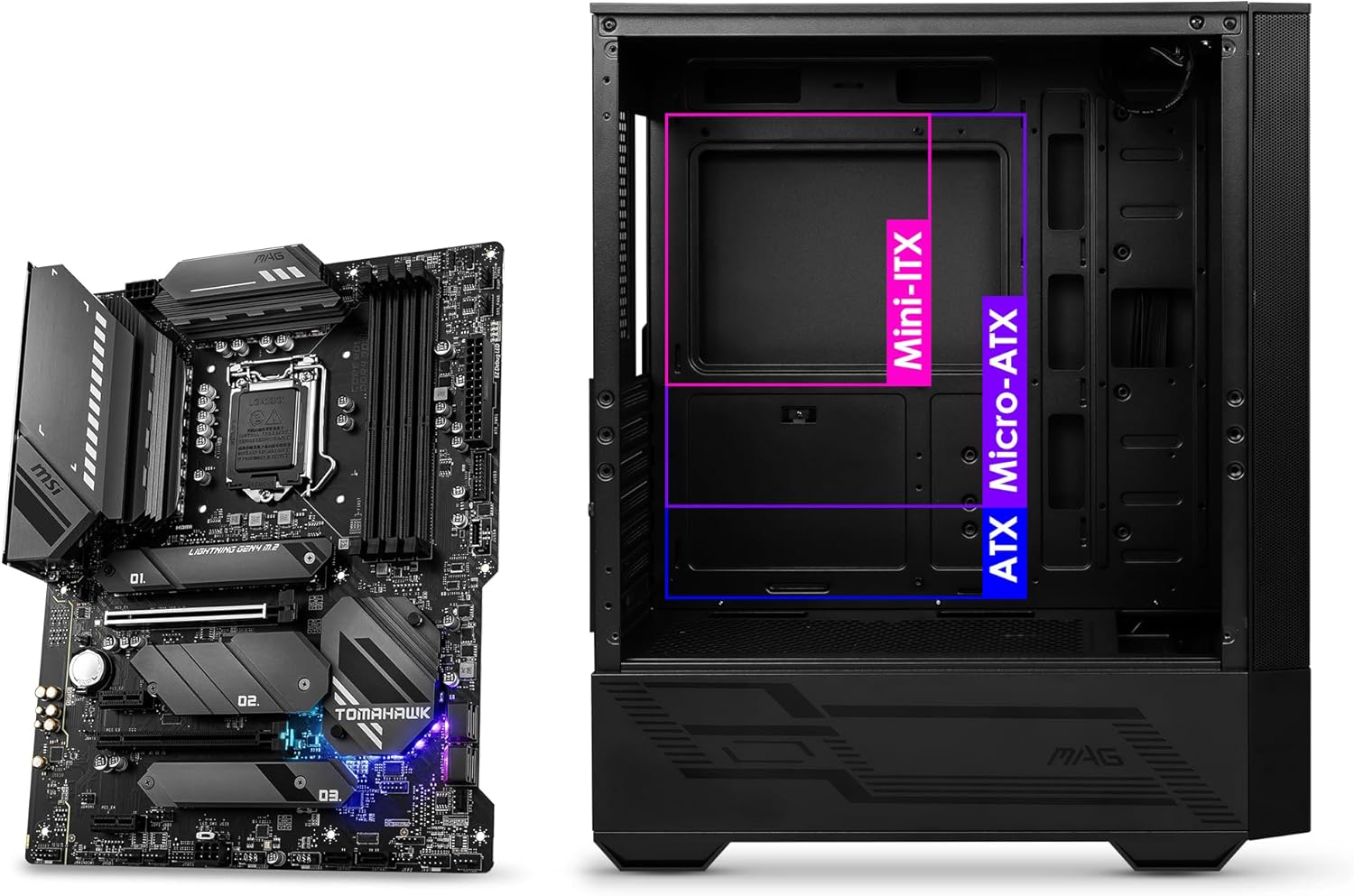 MSI: Boitier PC Gaming Moyen Tour Noir, 1x Ventilateur 120mm ARGB, Panneau Latéral en Verre Trempé, ATX, mATX, Mini-ITX
