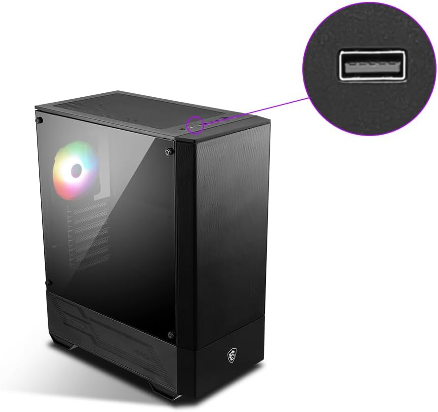 MSI: Boitier PC Gaming Moyen Tour Noir, 1x Ventilateur 120mm ARGB, Panneau Latéral en Verre Trempé, ATX, mATX, Mini-ITX