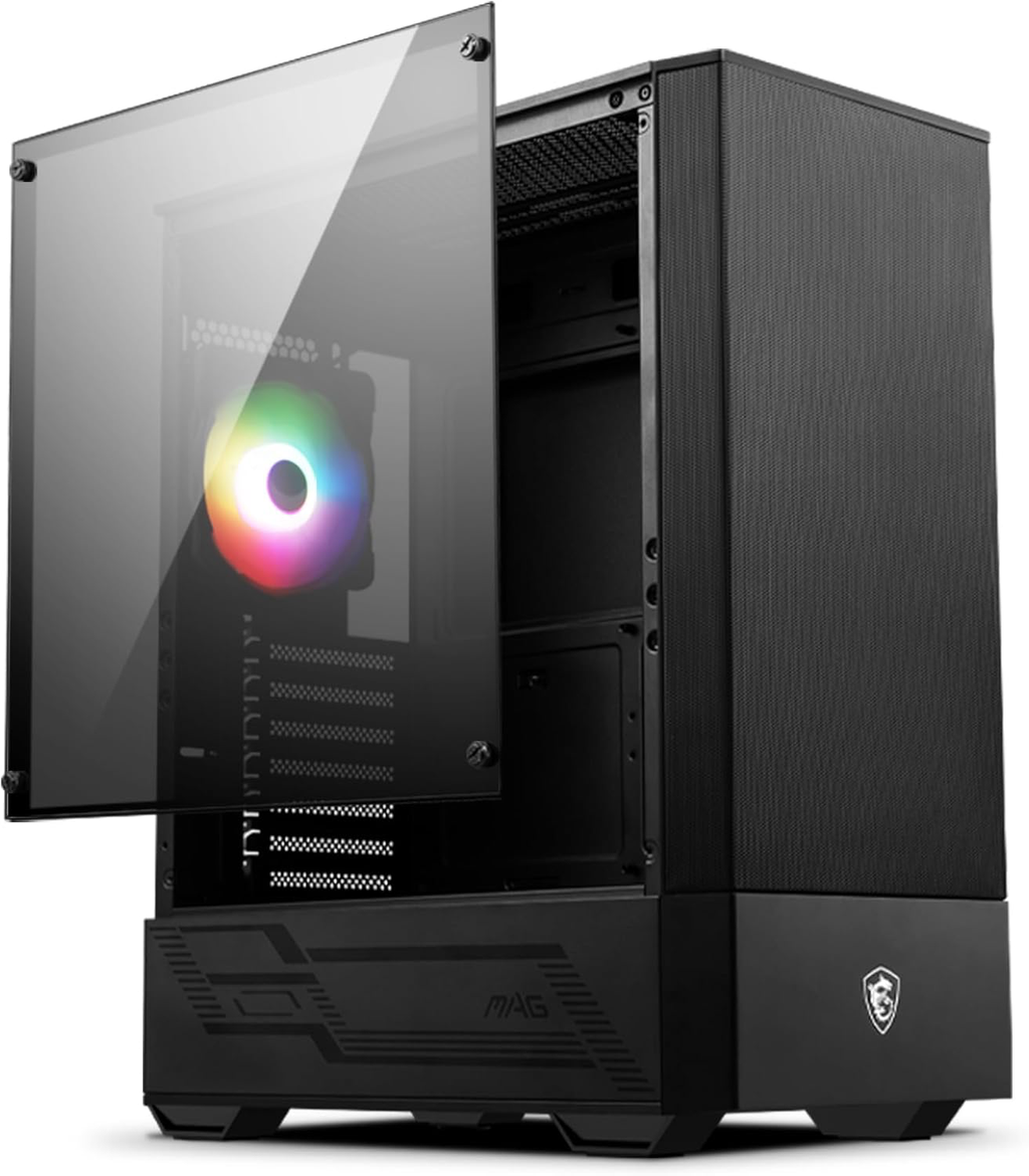 MSI: Boitier PC Gaming Moyen Tour Noir, 1x Ventilateur 120mm ARGB, Panneau Latéral en Verre Trempé, ATX, mATX, Mini-ITX
