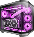 Boîtier Gaming Custom ATX, Triple Verre Trempé Amovible, Double Caméra, Semi-Tour Compatible avec Cartes-mères à Connecteurs Inversés, Support Refroidissement Liquide, Noir