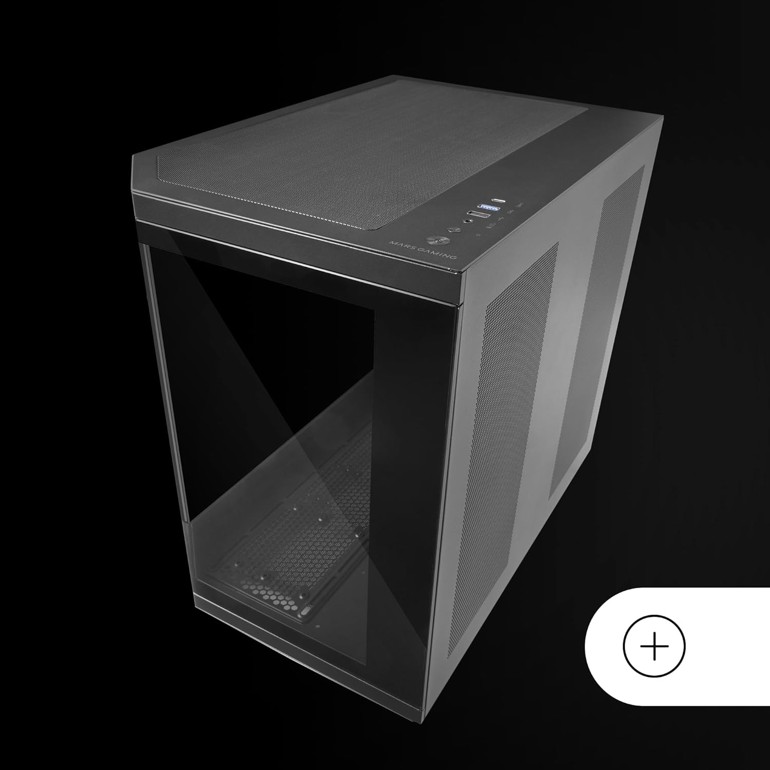 Boîtier Gaming Custom ATX, Triple Verre Trempé Amovible, Double Caméra, Semi-Tour Compatible avec Cartes-mères à Connecteurs Inversés, Support Refroidissement Liquide, Noir