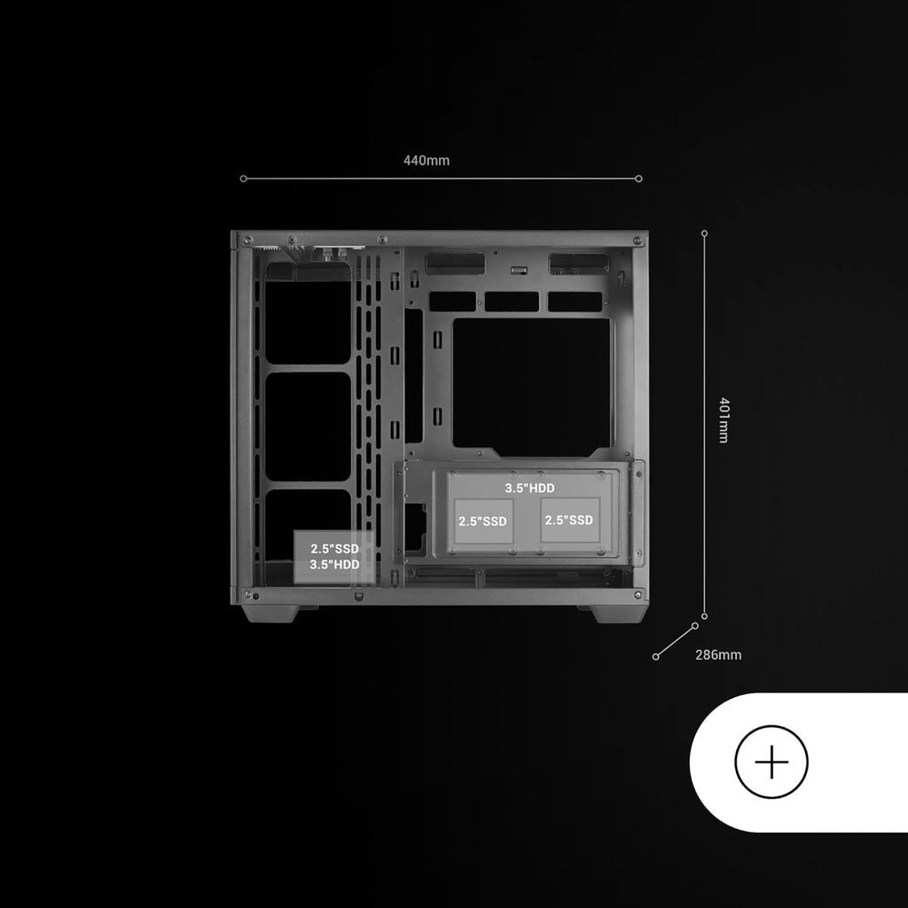 Boîtier Gaming Custom ATX, Triple Verre Trempé Amovible, Double Caméra, Semi-Tour Compatible avec Cartes-mères à Connecteurs Inversés, Support Refroidissement Liquide, Noir