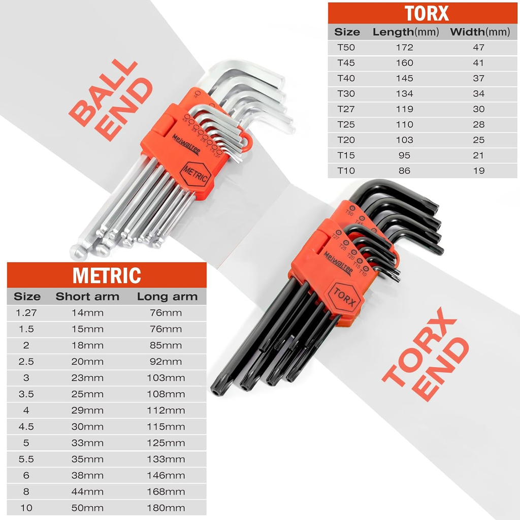 Jeu de Clé Allen, 22PCS Métrique Clé Allen & Clés Torx Set de Clés Hexagonales HX 1,27mm -10mm & TX T10 -T50 Professionnelles Portable Pour Réparation de vélo voiture, Moto, Automobile