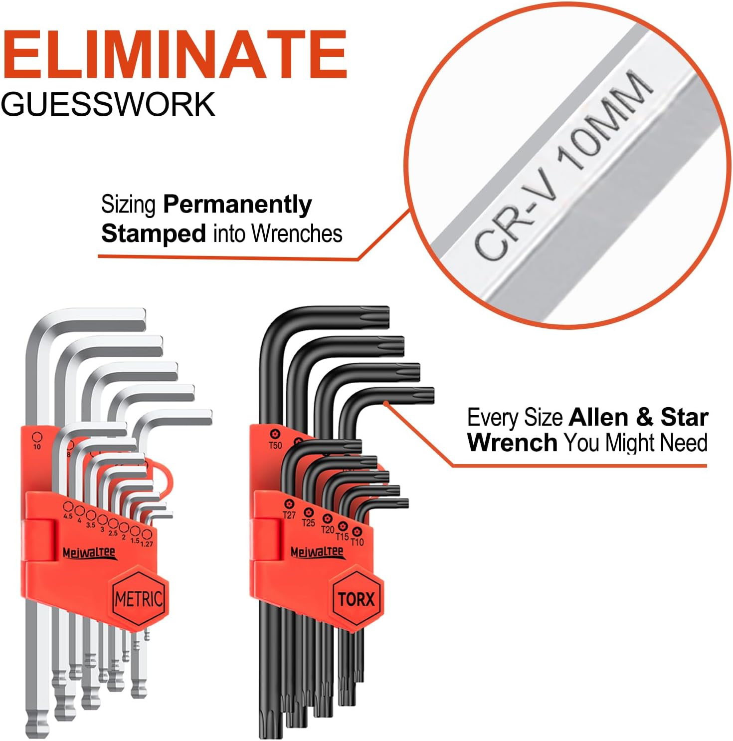 Meiwaltee Jeu de Clé Allen, 22PCS Métrique Clé Allen & Clés Torx Set de Clés Hexagonales HX 1,27mm -10mm & TX T10 -T50 Professionnelles Portable Pour Réparation de vélo voiture, Moto, Automobile